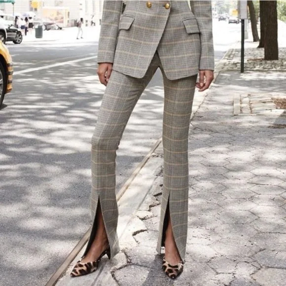 ALC NEW Edwin Split Hem Plaid Print Pants Size 2 - Picture 1 of 8